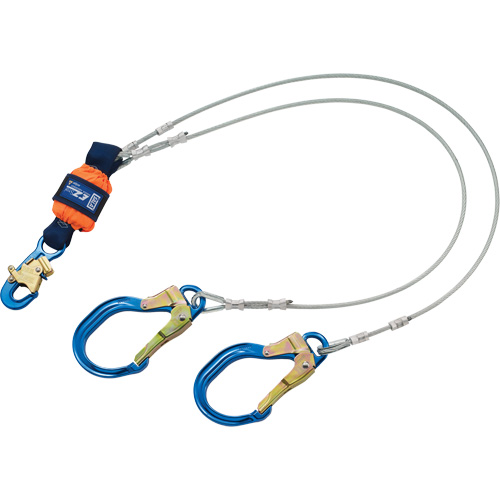 Energy Absorbing Lanyard, 6', Rebar Hook Center, Snap Hook Leg Ends, Metal GTA Hardware Inc