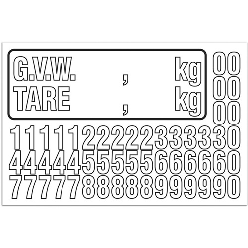 Trousse de num&eacute;rotation de la masse brute du v&eacute;hicule (MBV) pour camion, Num&eacute;ros/lettres/ponctuation assortis, Blanc GTA Hardware Inc