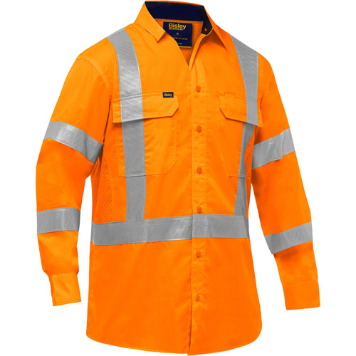 Chemise de travail &agrave; manches longues et X au dos Bisley avec X-Airflow, Poly-coton, Petit, Orange haute visibilit&eacute; GTA Hardware Inc