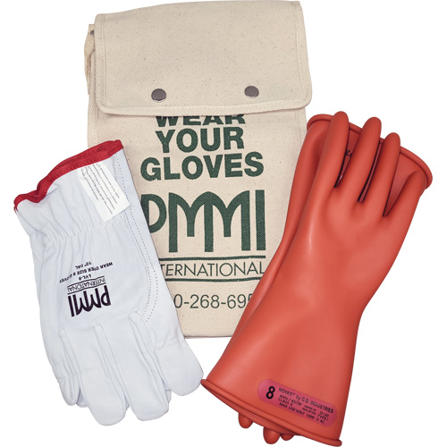 Ensemble de gants isolants en caoutchouc pour l'&eacute;lectricit&eacute;, ASTM classe 0, Taille 8, 11" lo GTA Hardware Inc