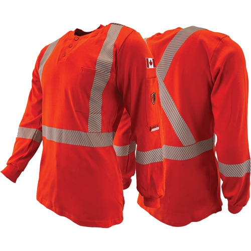 Chandail &agrave; manches longues ignifuge et r&eacute;sistant &agrave; l'arc &eacute;lectrique avec bandes de 2" Henley Atlas Guardian, T-petit, Orange haute visibilit&eacute; GTA Hardware Inc