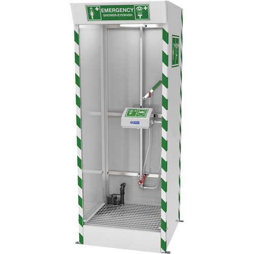 Cabine de douche d'urgence et douche oculaire/faciale couverte avec pompe de puisard GTA Hardware Inc