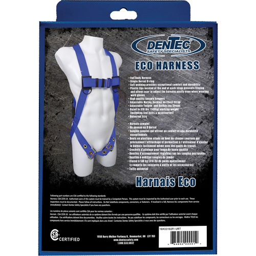 Harnais de s&eacute;curit&eacute; ECO dans une boîte de vente au d&eacute;tail, Certifi&eacute;e CSA, Classe A, Cap. 352 lb GTA Hardware Inc