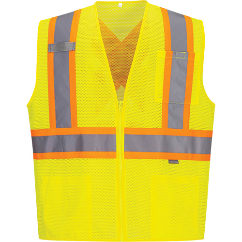 Contrast-Striped Safety Vest, High Visibility Lime-Yellow, Small, Polyester GTA Hardware Inc