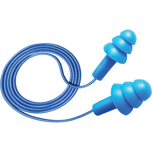 Bouchons d'oreilles d&eacute;tectables et r&eacute;utilisables Hush 50-25, Avec cordon, Taille unique, Vrac - Boîte, NRR dB 25 GTA Hardware Inc