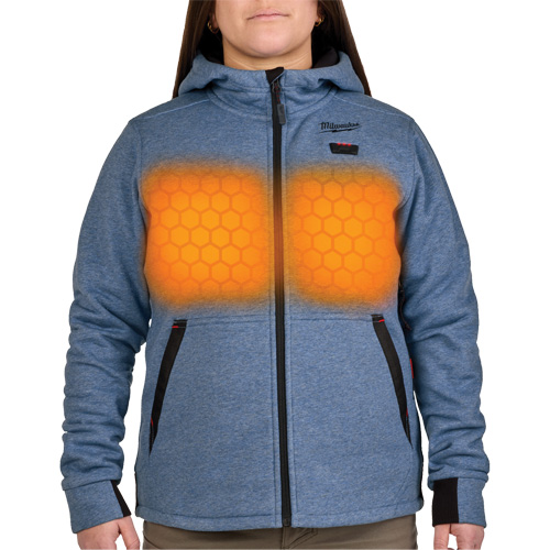 Chandail &agrave; capuchon chauffant M12 avec pile, Femmes, T-Grand, Bleu, Poly-coton GTA Hardware Inc