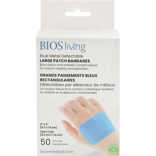 Blue Large Patch Bandages, Rectangular/Square, 3", Fabric Metal Detectable, Sterile GTA Hardware Inc