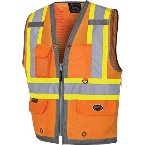 Pioneer Mesh Back Zip Front Surveyor Safety Vest, High Visibility Orange, Small, Polyester GTA Hardware Inc