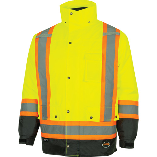 5057 Pioneer&reg; Yukon 7-in-1 Waterproof Winter Safety Parka, Polyester, Black/High Visibility Lime-Yellow, X-Small GTA Hardware Inc