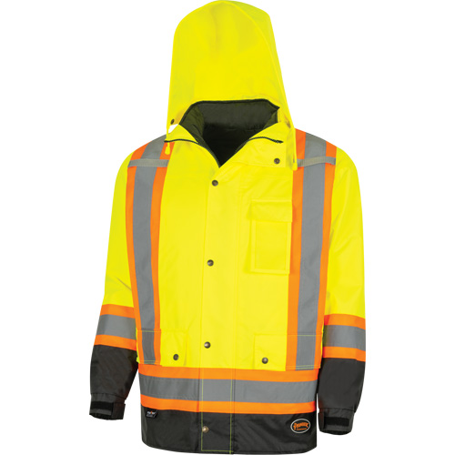 5057 Pioneer&reg; Yukon 7-in-1 Waterproof Winter Safety Parka, Polyester, Black/High Visibility Lime-Yellow, X-Small GTA Hardware Inc
