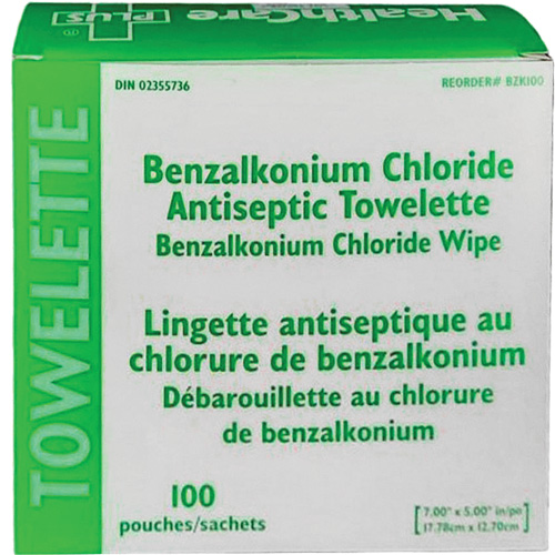 Serviette au chlorure de benzalkonium BZK, Serviette, Antiseptique GTA Hardware Inc