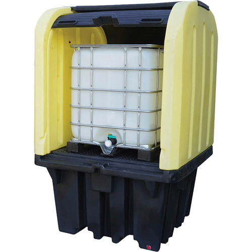 Palette anti-d&eacute;versement jaune &agrave; couvercle rigide roulant, 65" lo x 65" la x 101" h, Capacit&eacute; de charge 5000 lb GTA Hardware Inc