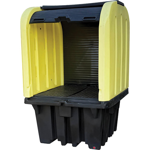 Palette anti-d&eacute;versement jaune &agrave; couvercle rigide roulant, 65" lo x 65" la x 101" h, Capacit&eacute; de charge 5000 lb GTA Hardware Inc