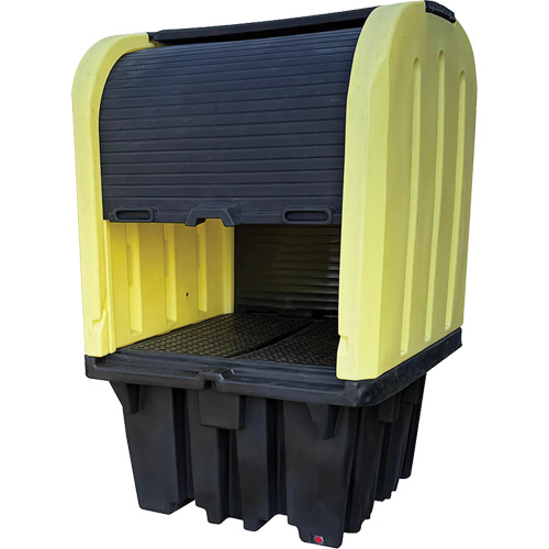 Palette anti-d&eacute;versement jaune &agrave; couvercle rigide roulant, 65" lo x 65" la x 101" h, Capacit&eacute; de charge 5000 lb GTA Hardware Inc