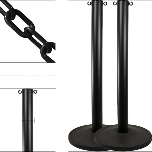 Ensemble de montants industriels avec chaîne en plastique, Hauteur de 37", Noir GTA Hardware Inc