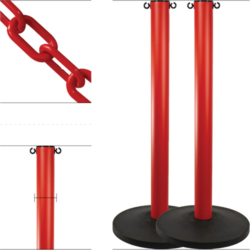 Industrial Stanchion Kit with Plastic Chain, 37" High, Red GTA Hardware Inc