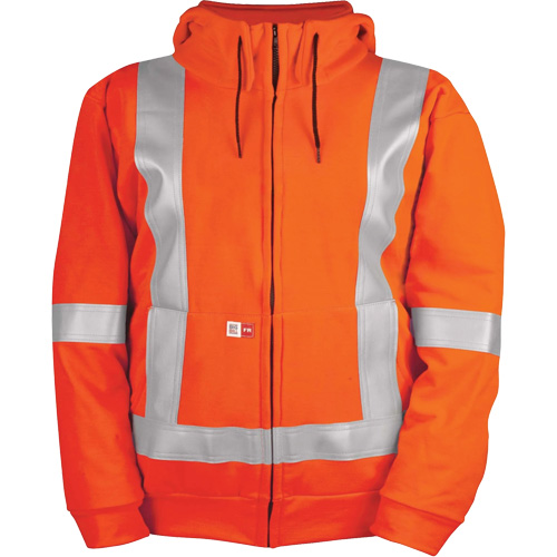 Chandail haute visibilit&eacute; &agrave; fermeture &eacute;clair sur le devant, r&eacute;sistant au vent, avec capuchon amovible, Hommes, Moyen, Orange haute visibilit&eacute;, 27,7 cal/cm² GTA Hardware Inc