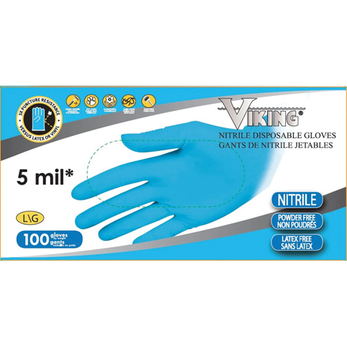 34600 Disposable Gloves, Large, Nitrile, 5-mil, Powder-Free, Blue GTA Hardware Inc