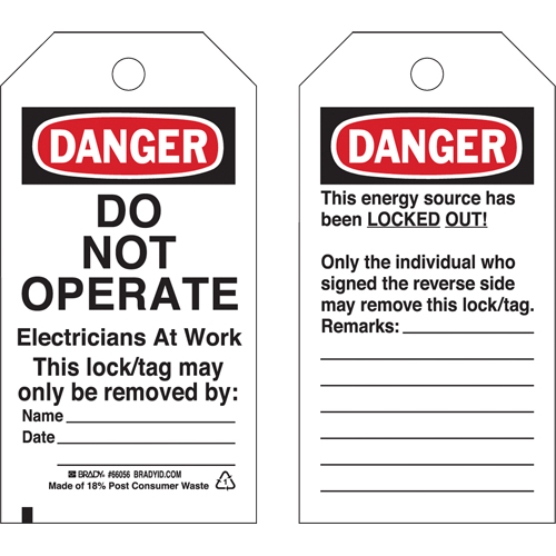 Lockout Tags, Plastic, 3" W x 5-3/4" H, English GTA Hardware Inc