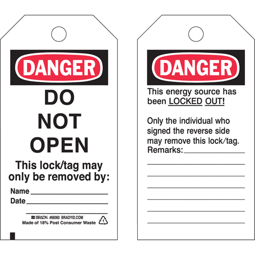 Lockout Tags, Plastic, 3" W x 5-1/2" H, English GTA Hardware Inc
