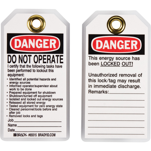 &eacute;tiquettes de verrouillage, Plastique, 3" la x 5-1/2" h, Anglais GTA Hardware Inc