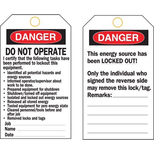 Lockout Tags, Plastic, 3" W x 5-3/4" H, English GTA Hardware Inc