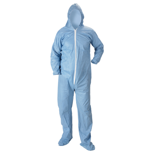 Pyrolon&reg; Plus 2 FR Hooded Coveralls With Boots, Small, Blue, FR Treated Fabric GTA Hardware Inc