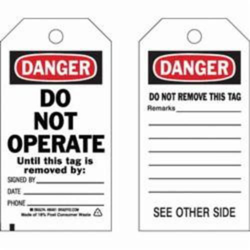 Self-Laminating Safety Tags, Polyester, 3" W x 5-3/4" H, English GTA Hardware Inc