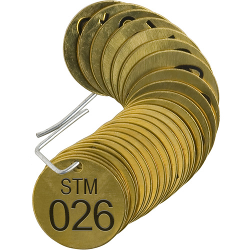 Numbered "STM" Valve Tags, # 026-050, Brass, 1.5" dia GTA Hardware Inc