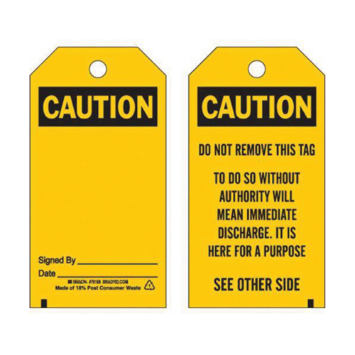 Accident Prevention Tags, Polyester, 3" W x 5-3/4" H, English GTA Hardware Inc