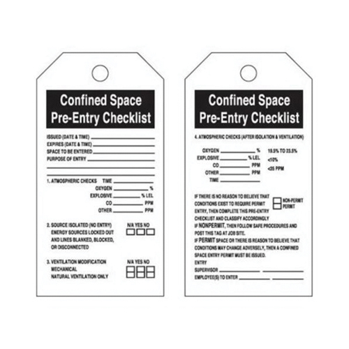 "Confined Space" Tags, Polyester, 3" W x 5-3/4" H, English GTA Hardware Inc