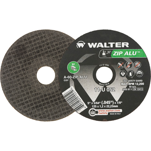 Meule &agrave; tronçonner Zip Alu, 5" x 3/64", Arbre de 7/8", Type 1, Oxyde d'aluminium, 12 200 Tr/min GTA Hardware Inc