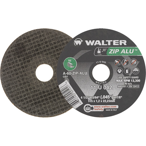 Meule &agrave; tronçonner Zip Alu, 4-1/2" x 3/64", Arbre de 7/8", Type 1, Oxyde d'aluminium, 13 300 Tr/min GTA Hardware Inc