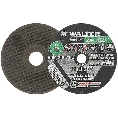 Meule ZIP ALU, 3" x 1/32", Arbre de 3/8", Type 1, Oxyde d'aluminium, 25470 Tr/min GTA Hardware Inc
