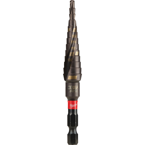 #1 Shockwave Impact Duty Step Drill Bit, 1/2" - 1-1/8" , 1/32" Increments, Titanium GTA Hardware Inc