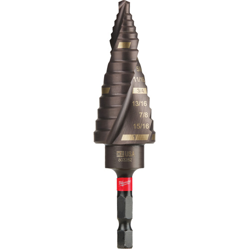 #8 Shockwave Impact Duty Step Drill Bit, 1/2" - 1" , 1/16" Increments, Titanium GTA Hardware Inc