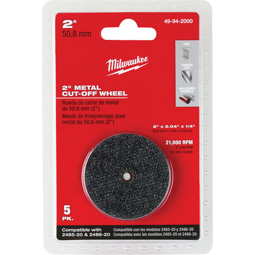 Disque &agrave; tronçonner pour meuleuse &agrave; angle droit M12 Fuel, 2" x 0,04", Arbre de 1/4", Type 1, Oxyde d'aluminium, 21000 Tr/min GTA Hardware Inc