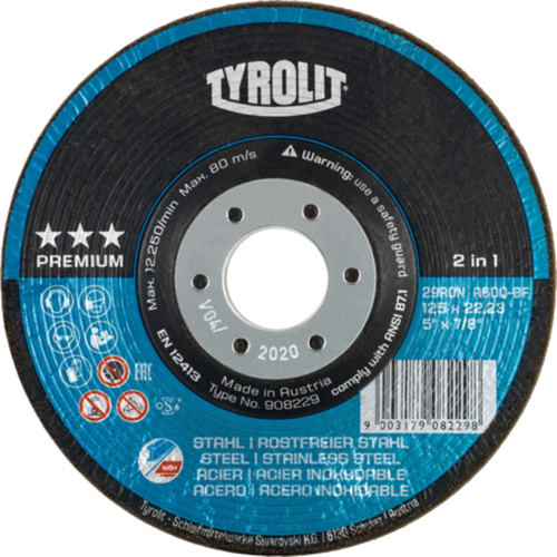 Rondeller Depressed Centre Grinding Wheel, 4-1/2", 36 Grit, 7/8", 13300 RPM, Type 29 GTA Hardware Inc