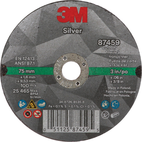 Meule &agrave; tronçonner Silver, 3" x 0,06", Arbre de 3/8"-24, Type 1, C&eacute;ramique, 25645 Tr/min GTA Hardware Inc