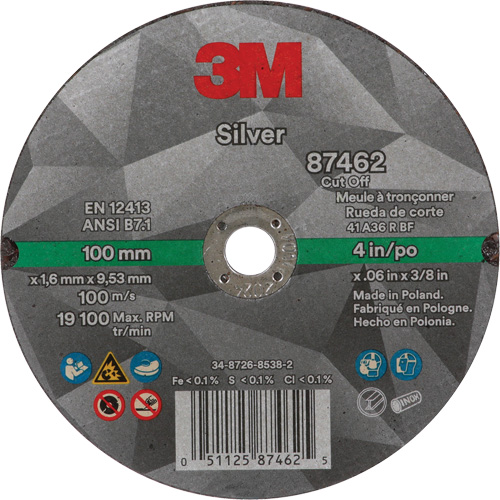 Meule &agrave; tronçonner Silver, 4" x 0,06", Arbre de 3/8"-24, Type 1, C&eacute;ramique, 19100 Tr/min GTA Hardware Inc