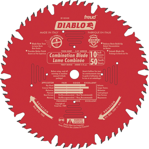 Lames de scie pour entrepreneur - Lames de scie combinaison, 10", 50 dents, Pour Bois GTA Hardware Inc