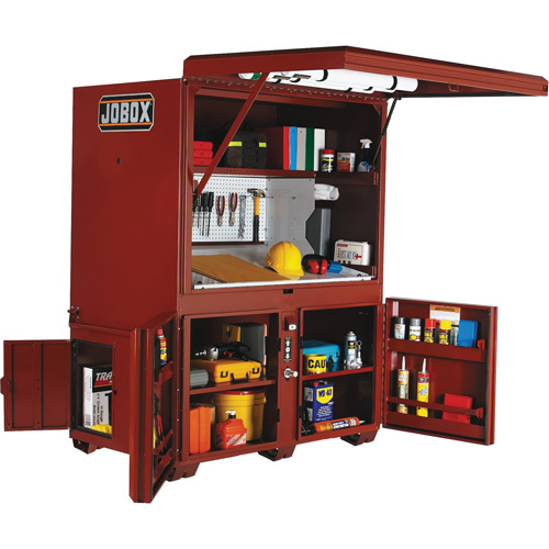 Coffre de chantier et surface de travail sur le terrain, 63" la x 42" p x 80" h, Acier, Rouge GTA Hardware Inc