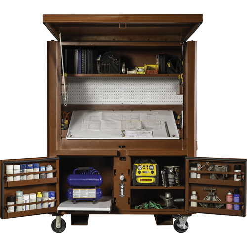 Coffre de chantier et surface de travail sur le terrain, 33" la x 63" p x 80" h, Acier, Rouge GTA Hardware Inc