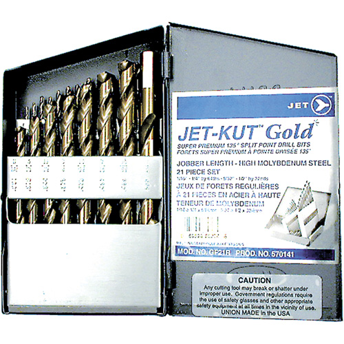 GF21R Jet-Kut&reg; Gold Super Premium Drill Bit Set, 21 Pieces, Steel GTA Hardware Inc