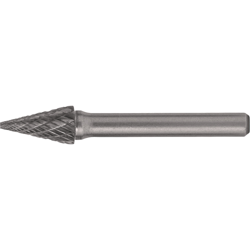 Solid Carbide Burrs - Pointed Cone Shape, SM-3, 1/4" Dia., 1/4" Shank, 1" Depth of Cut GTA Hardware Inc