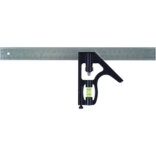 English/Metric Combination Square, 12" L, 1/16" Graduations, Steel, Chrome Plated GTA Hardware Inc