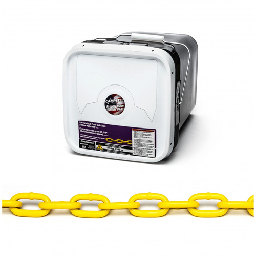 Chaîne ronde &eacute;prouv&eacute;e, Acier &agrave; faible teneur en carbone, 1/4" x 75' (22,9 m) l, Calibre 30, Charge d'utilisation 1300 lb (0,65 tonne) GTA Hardware Inc