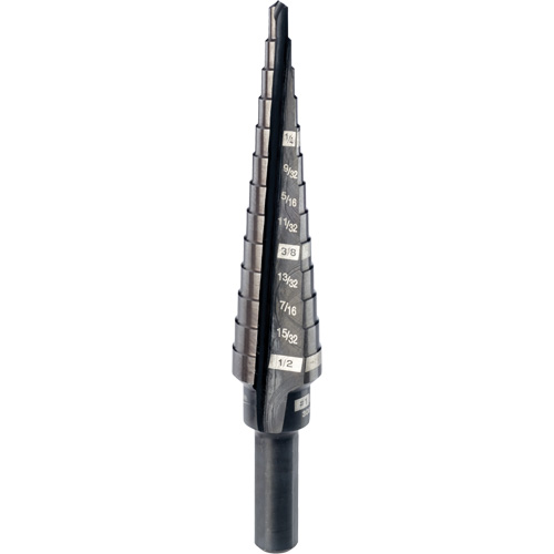 #1 Step Drill Bit, 1/8" - 1/2" , 1/32" Increments, High Speed Steel GTA Hardware Inc