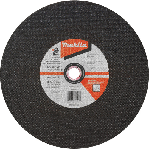 Meule &agrave; tronçonner abrasive, 14" x 3/32", Arbre de 1", Type 1, Oxyde d'aluminium, 4400 Tr/min GTA Hardware Inc