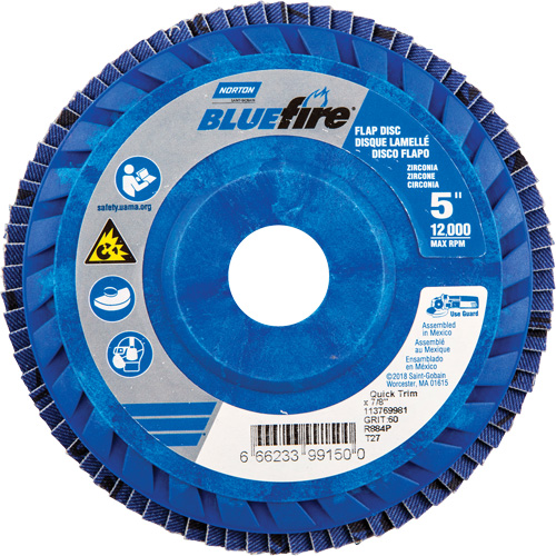 BlueFire R884P Coarse Grit Flap Disc, 5" x 7/8", Type 27, 60 Grit, Zirconia Alumina GTA Hardware Inc